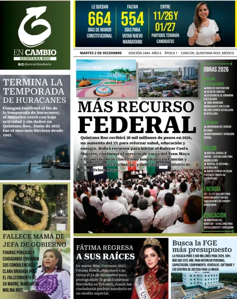 Portada de En Cambio - Quintana Roo (portada) del martes, 2 de diciembre de 2025