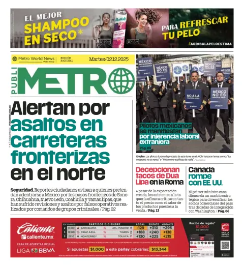 Portada de Publimetro Nacional del martes, 2 de diciembre de 2025