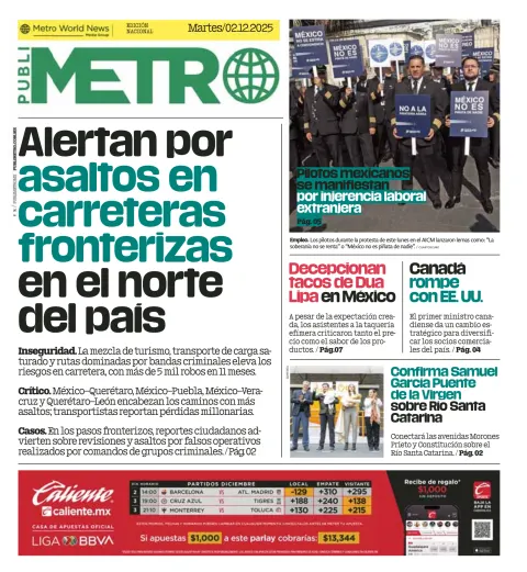 Portada de Publimetro Monterrey del martes, 2 de diciembre de 2025