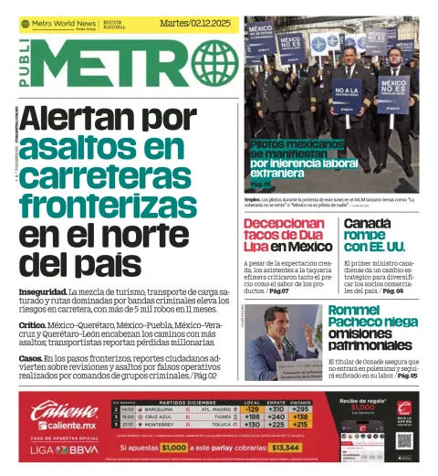 Portada de Publimetro Puebla del martes, 2 de diciembre de 2025