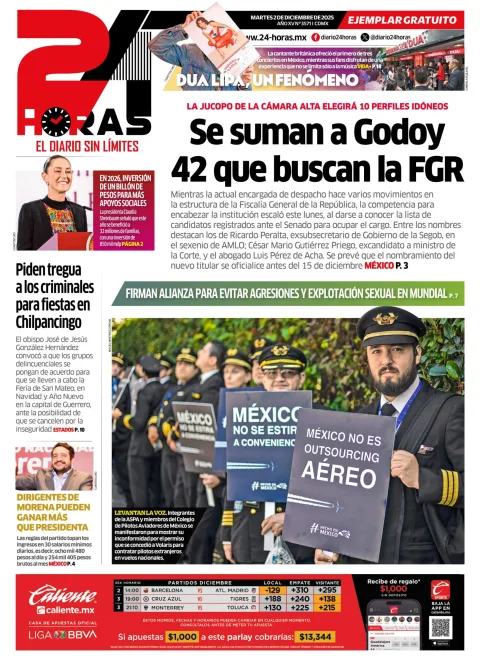 Portada de 24 Horas del martes, 2 de diciembre de 2025