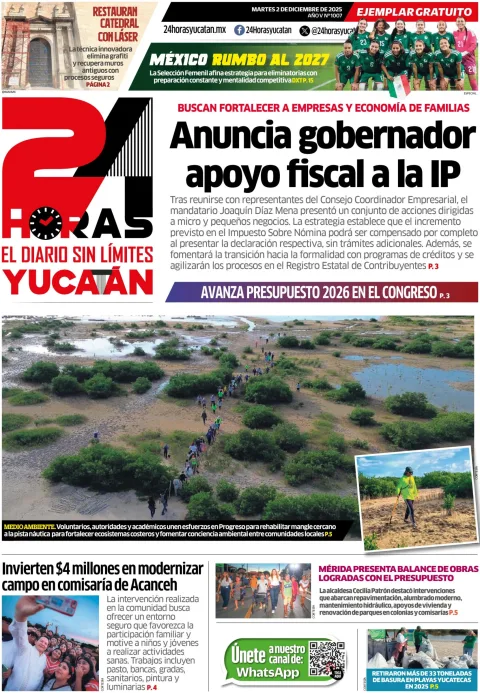 Portada de 24 Horas Yucatan del martes, 2 de diciembre de 2025