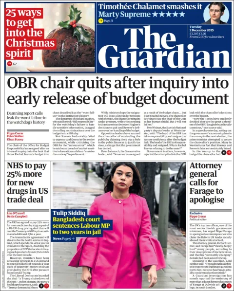 Portada de The Guardian (reino Unido) del martes, 2 de diciembre de 2025