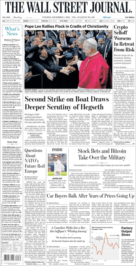 Portada de The Wall Street Journal del martes, 2 de diciembre de 2025
