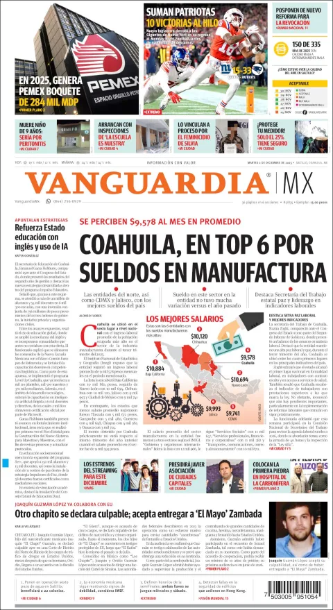 Portada de Vanguardia del martes, 2 de diciembre de 2025