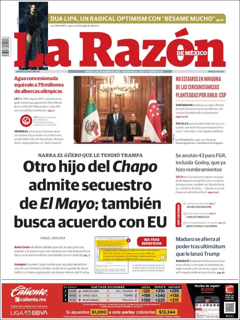 Portada de La Razon del martes, 2 de diciembre de 2025