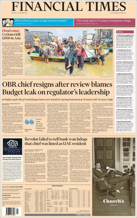 Portada de Financial Times del martes, 2 de diciembre de 2025