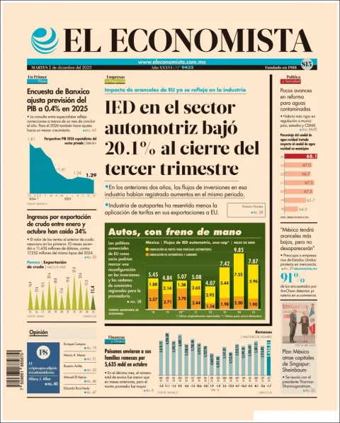 Portada de El Economista del martes, 2 de diciembre de 2025