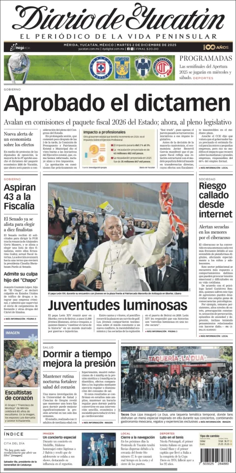 Portada de Diario de Yucatán del martes, 2 de diciembre de 2025