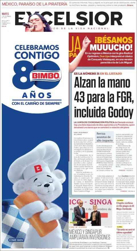 Portada de Excelsior del martes, 2 de diciembre de 2025