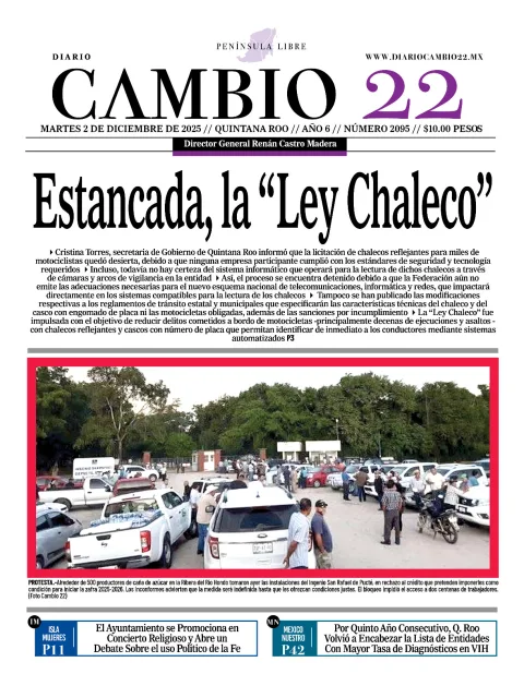 Portada de Diario Cambio 22 (portada) del martes, 2 de diciembre de 2025