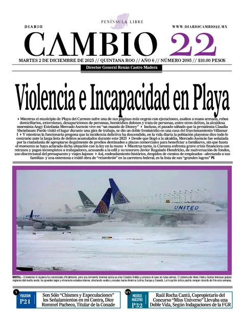 Portada de Diario Cambio 22 (contraportada) del martes, 2 de diciembre de 2025