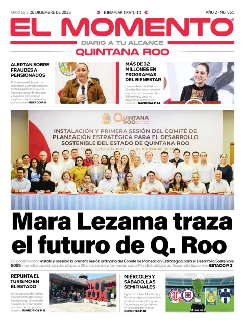Portada de El Momento Quintana Roo del martes, 2 de diciembre de 2025