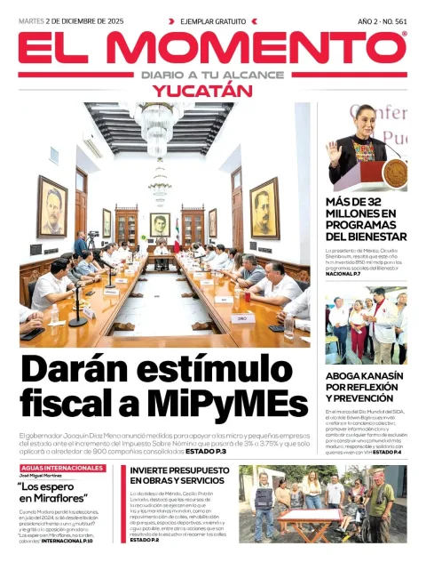 Portada de El Momento Yucatan del martes, 2 de diciembre de 2025