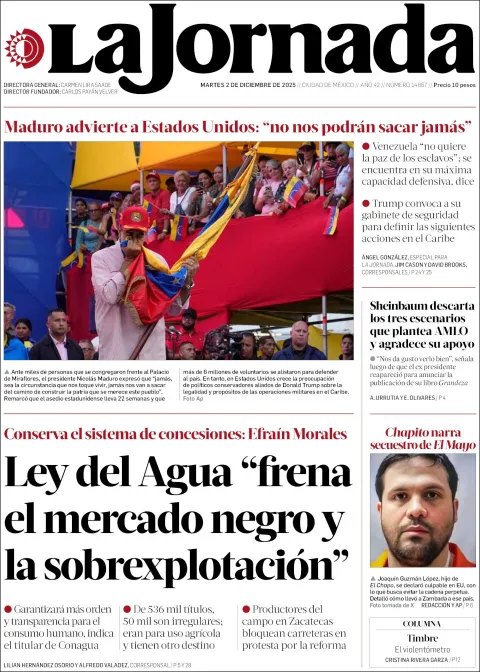 Portada de La Jornada del martes, 2 de diciembre de 2025