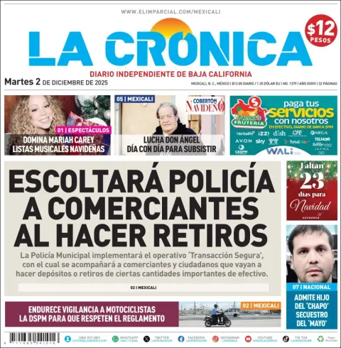 Portada de La Cronica del martes, 2 de diciembre de 2025