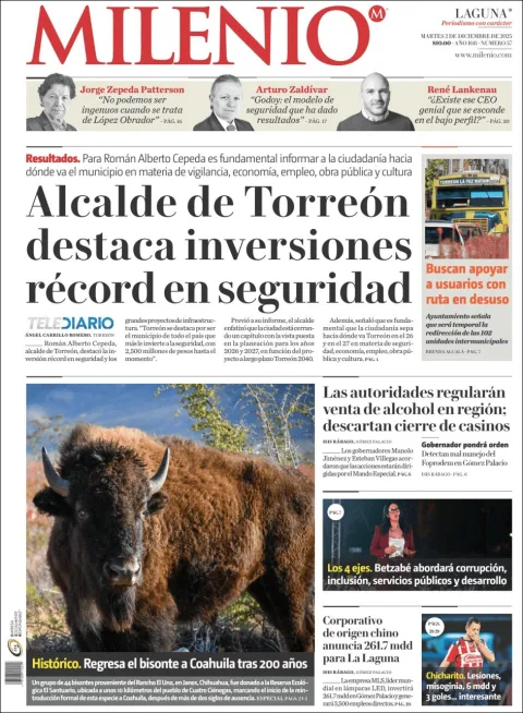 Portada de Milenio Laguna del martes, 2 de diciembre de 2025
