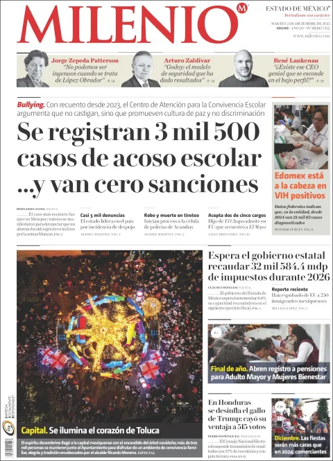Portada de Milenio Edo de Mexico del martes, 2 de diciembre de 2025