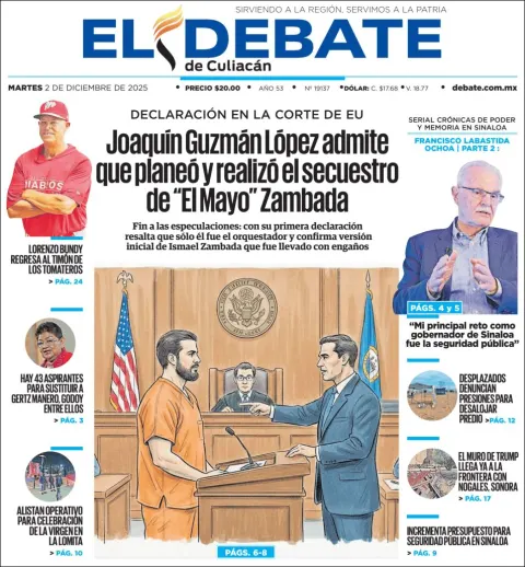 Portada de El Debate de Culiacan del martes, 2 de diciembre de 2025