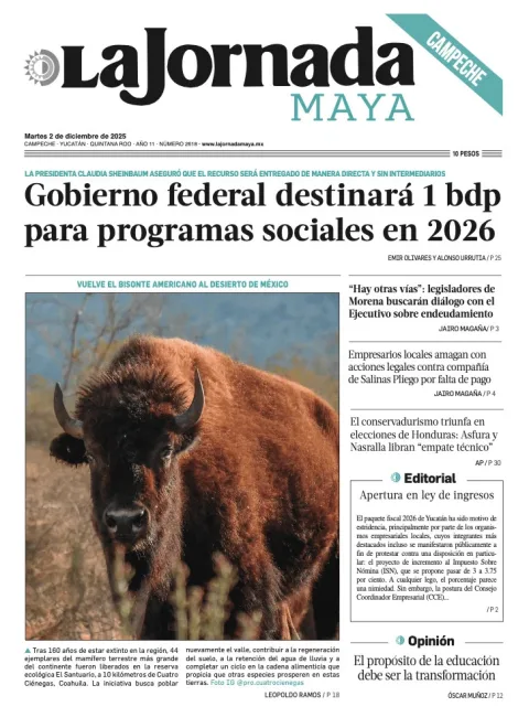 Portada de La Jornada Maya Campeche del martes, 2 de diciembre de 2025
