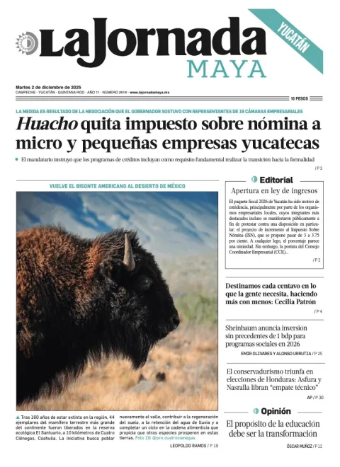 Portada de La Jornada Maya Yucatán del martes, 2 de diciembre de 2025
