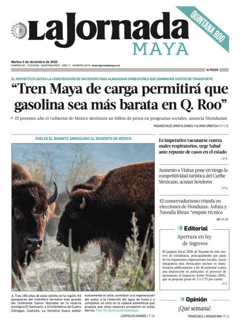 Portada de La Jornada Maya Quintana Roo del martes, 2 de diciembre de 2025
