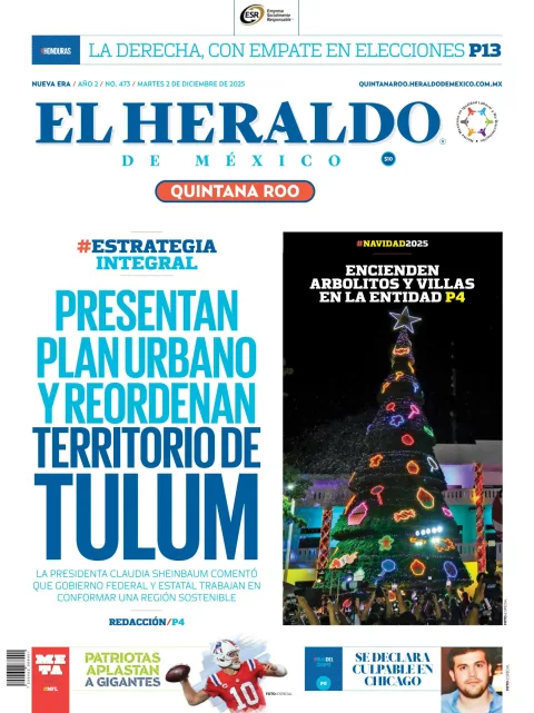 Portada de El Heraldo de Mexico - Quintana Roo del martes, 2 de diciembre de 2025