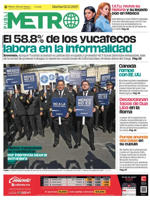 Portada de Publimetro Merida del martes, 2 de diciembre de 2025