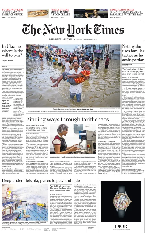 Portada de The New York Times (international) del miércoles, 3 de diciembre de 2025