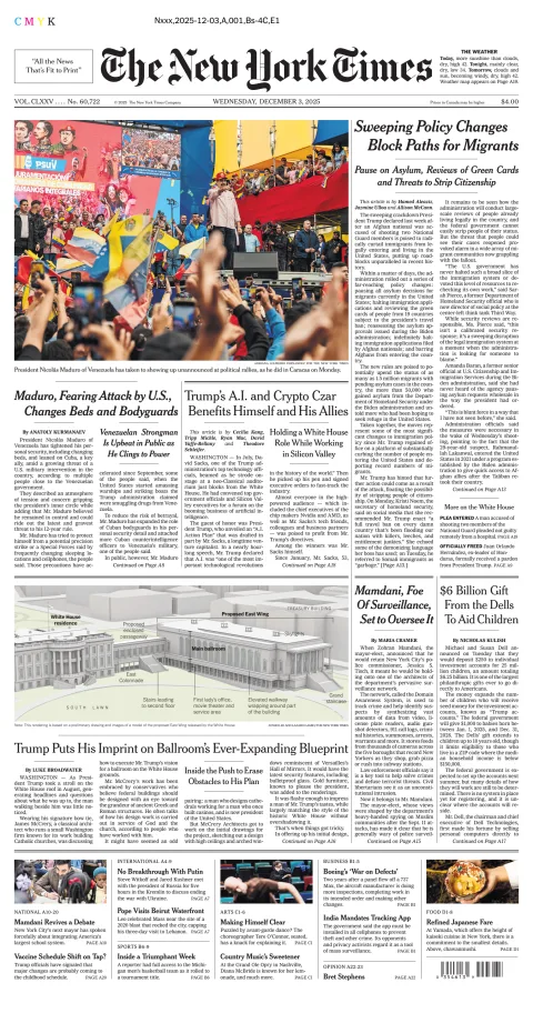 Portada de The New York Times (new York) del miércoles, 3 de diciembre de 2025