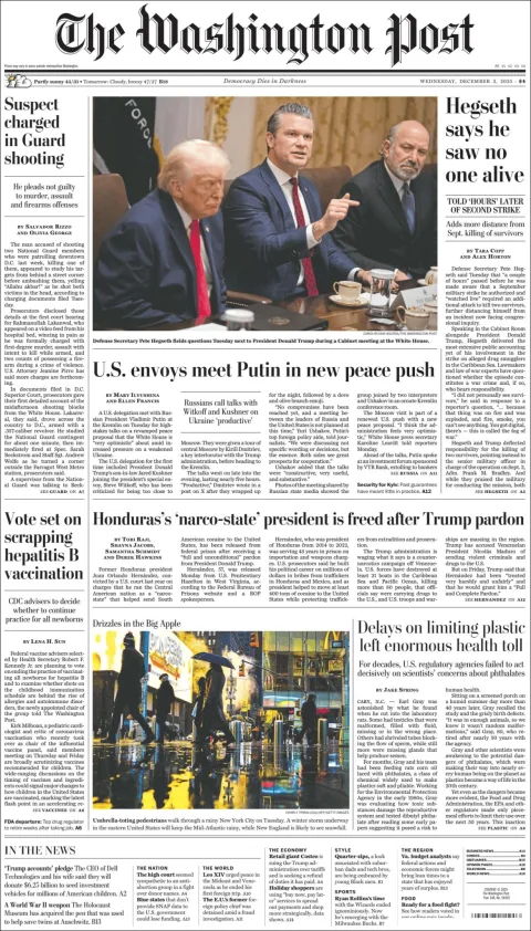 Portada de The Washington Post del miércoles, 3 de diciembre de 2025