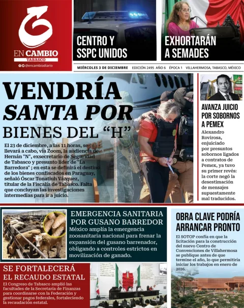 Portada de En Cambio - Tabasco (portada) del miércoles, 3 de diciembre de 2025