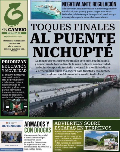 Portada de En Cambio - Quintana Roo (contraportada) del miércoles, 3 de diciembre de 2025