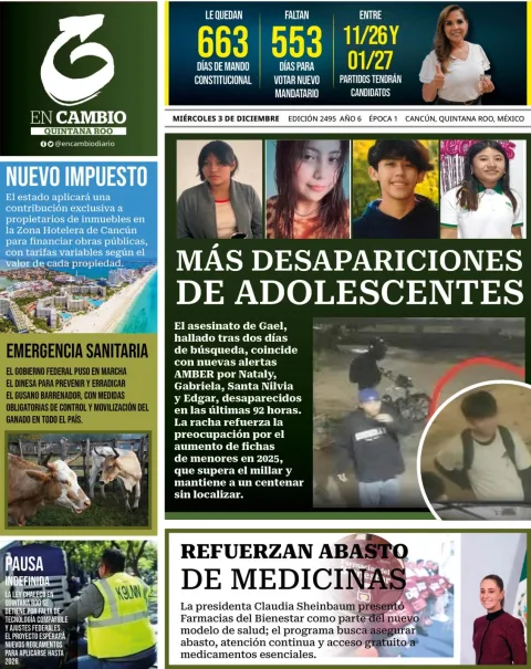 Portada de En Cambio - Quintana Roo (portada) del miércoles, 3 de diciembre de 2025