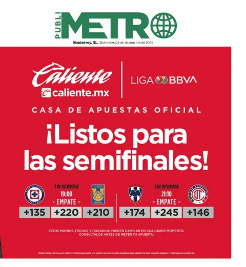 Portada de Publimetro Monterrey del miércoles, 3 de diciembre de 2025