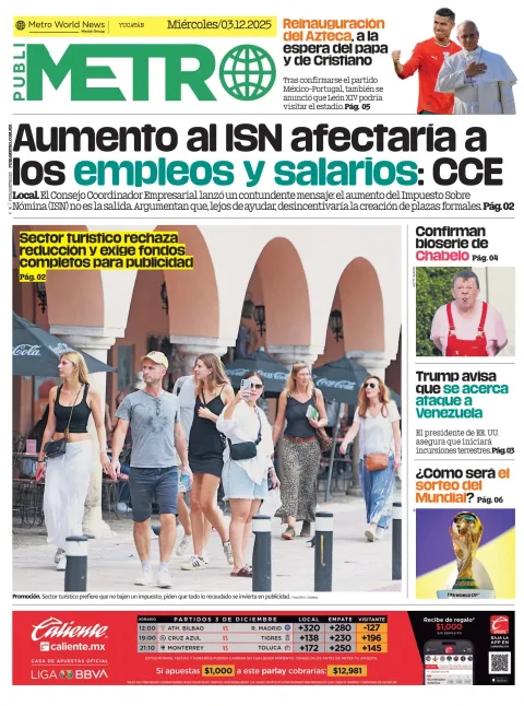 Portada de Publimetro Merida del miércoles, 3 de diciembre de 2025