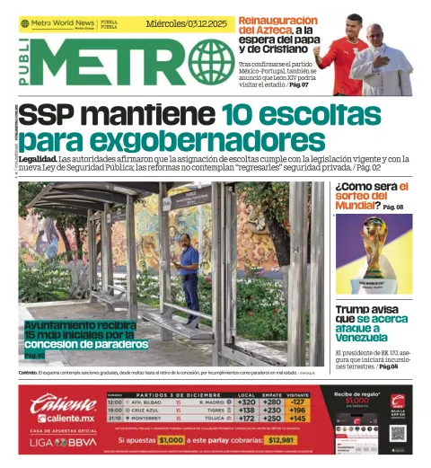 Portada de Publimetro Puebla del miércoles, 3 de diciembre de 2025