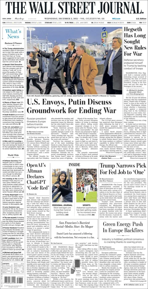 Portada de The Wall Street Journal