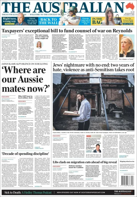 Portada de The Australian del miércoles, 3 de diciembre de 2025