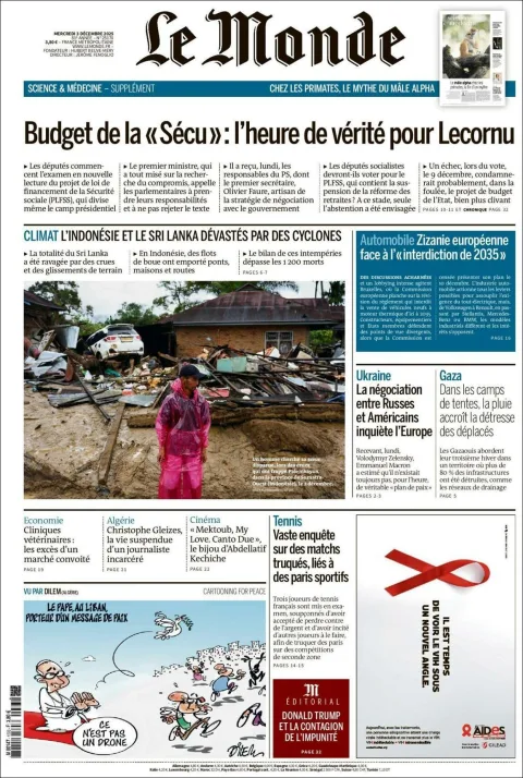 Portada de Le Monde del miércoles, 3 de diciembre de 2025