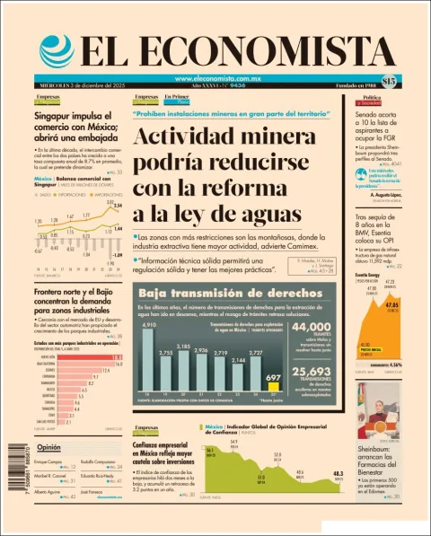 Portada de El Economista del miércoles, 3 de diciembre de 2025