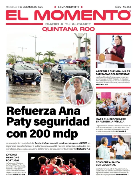 Portada de El Momento Quintana Roo del miércoles, 3 de diciembre de 2025