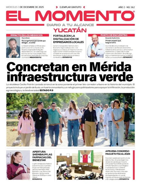 Portada de El Momento Yucatan del miércoles, 3 de diciembre de 2025