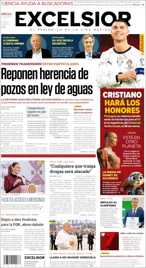 Portada de Excelsior del miércoles, 3 de diciembre de 2025