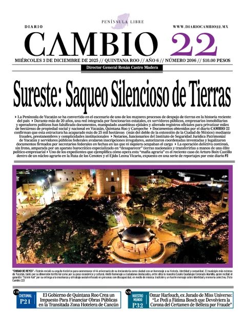 Portada de Diario Cambio 22 (contraportada) del miércoles, 3 de diciembre de 2025