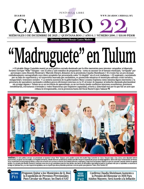 Portada de Diario Cambio 22 (portada) del miércoles, 3 de diciembre de 2025
