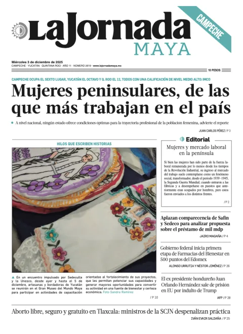 Portada de La Jornada Maya Campeche del miércoles, 3 de diciembre de 2025