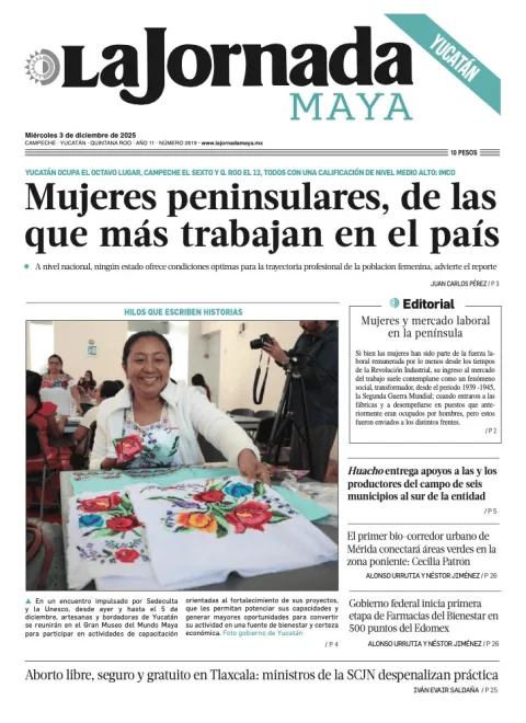 Portada de La Jornada Maya Yucatán del miércoles, 3 de diciembre de 2025