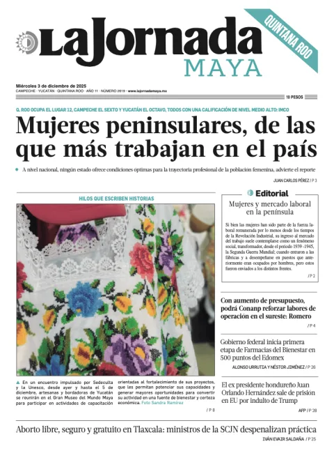 Portada de La Jornada Maya Quintana Roo del miércoles, 3 de diciembre de 2025