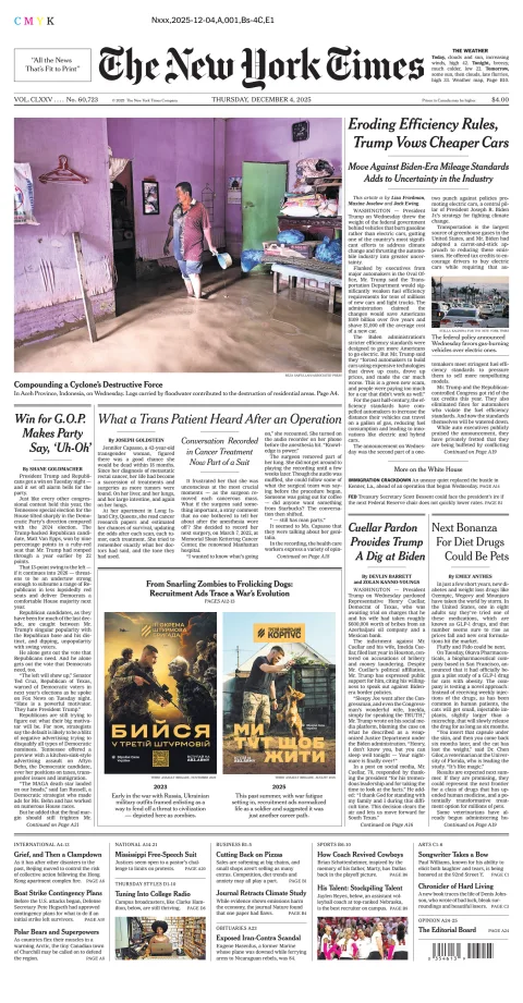 Portada de The New York Times (new York) del jueves, 4 de diciembre de 2025